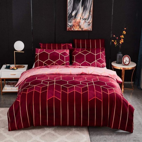 ✧Geometric Diamond Line Duvet Cover Set with Shams - Picture 1 of 6